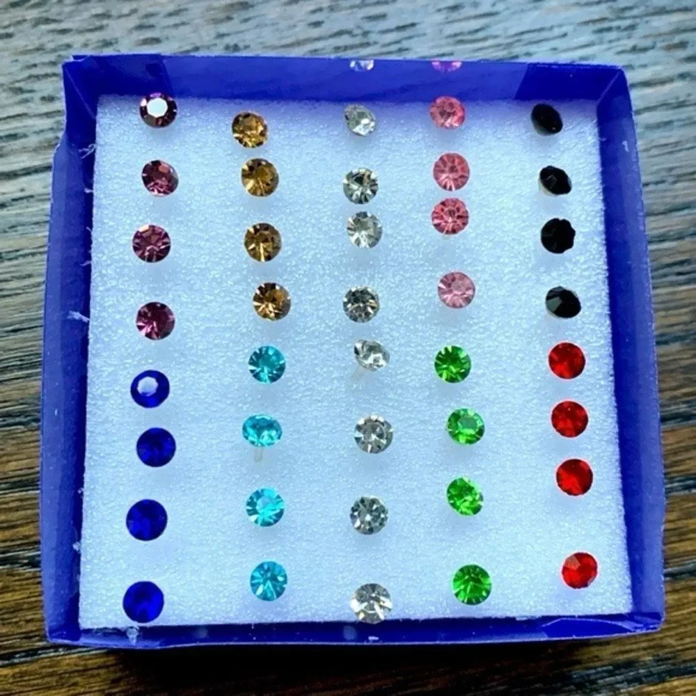 20 Pairs of Rainbow Earrings – Set of 40 Mini Studs in Gift Box for Teens